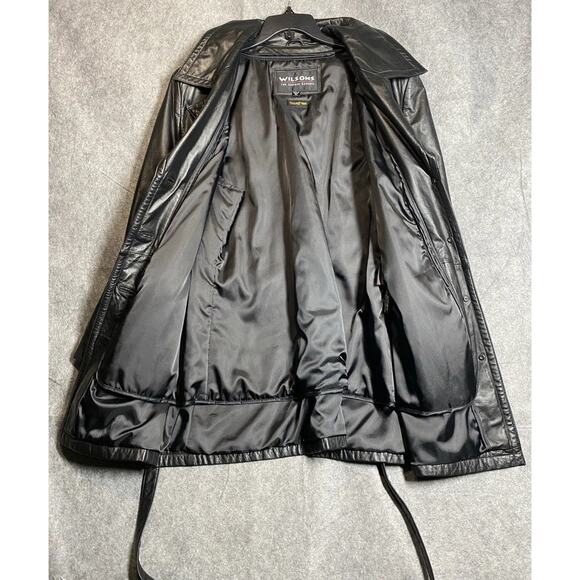 Vintage Wilson Leather Trench Coat Womens XL Black Thinsulate Ultra Insulation - Picture 9 of 15
